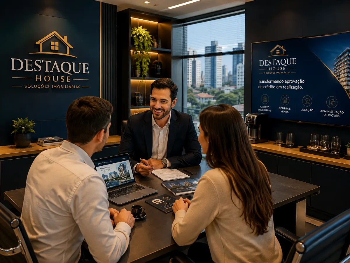 Equipe da Destaque House atendendo clientes no escritório da Vila Mariana